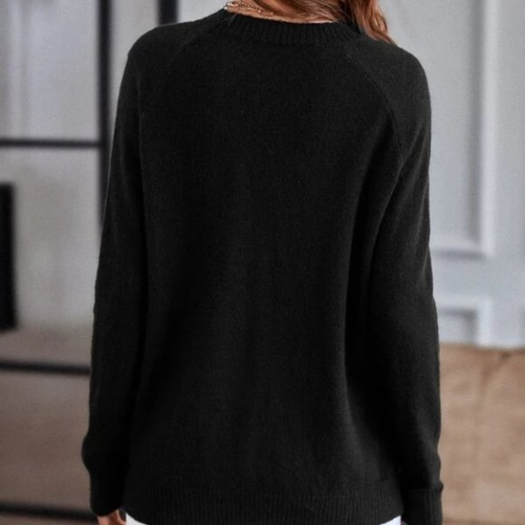 Zebra Heart Print Raglan Sleeve Knit Sweater Top - Picture 7 of 7